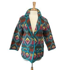 Bedford Fair Southwestern Woven Tapestry Blazer Jacket Women's MP Teal/Multi